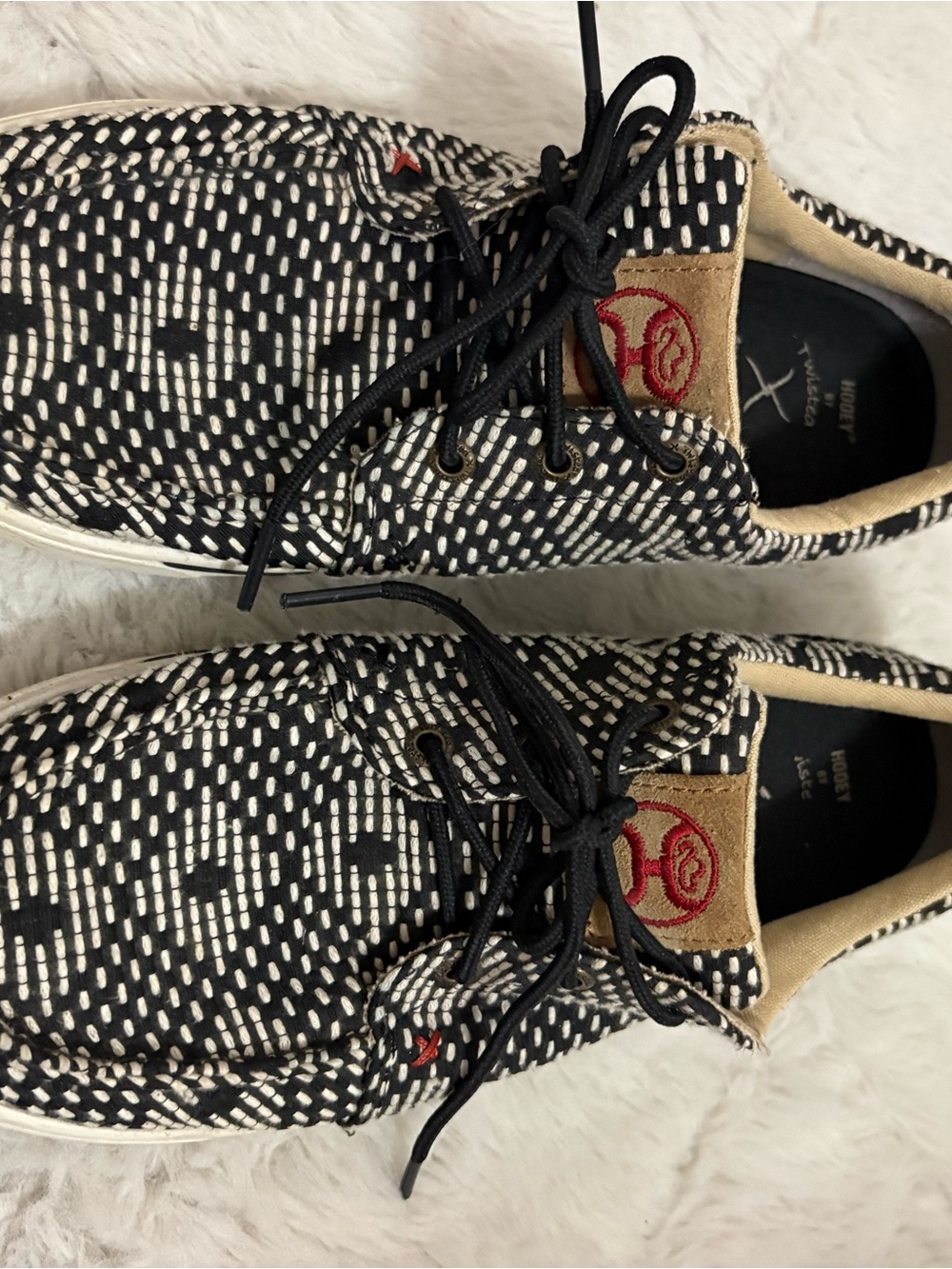 Twisted X Black & White Patterned Women's Boat Shoes with Tan Accents